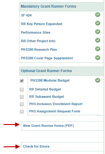 left navigation menu with new grant runner links