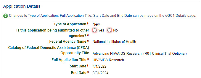 Form S F 424 Application Details