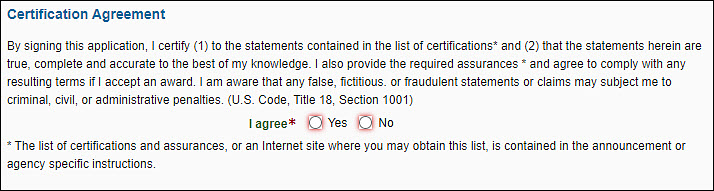 form S F 424 certification agreement