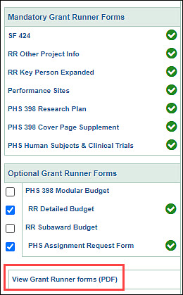 view grant runner forms single P D F llink