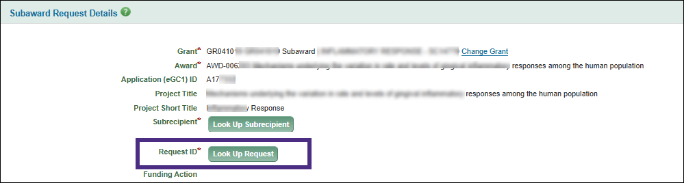Look Up Request button