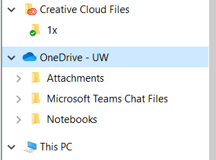 Screenshot showing OneDrive - UW highlighted