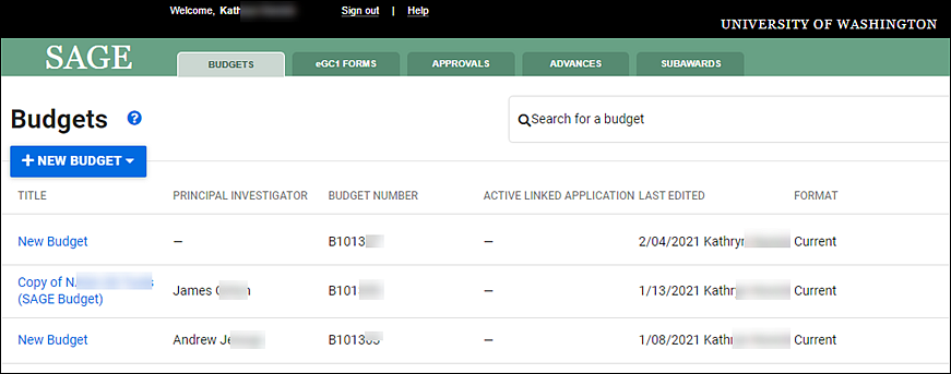 budget list with current look