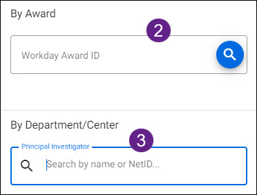 filter by award id or principal investigator