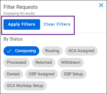 awards filter apply and clear buttons