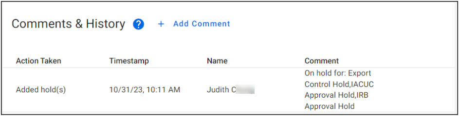holds data in comments and history section