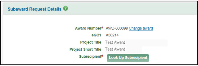 subaward request award details