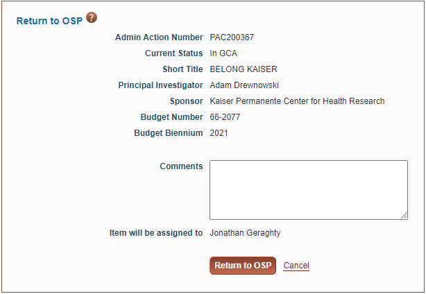 return to O S P dialog