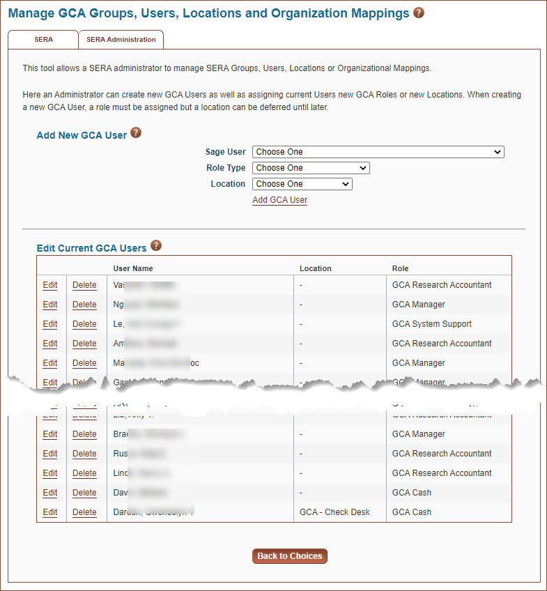 sera admin tool manage users