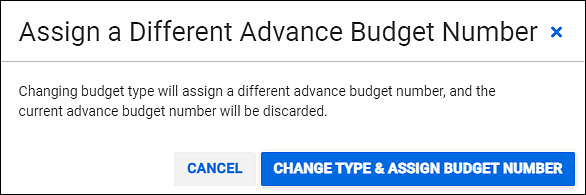 advance assign different budget number dialog