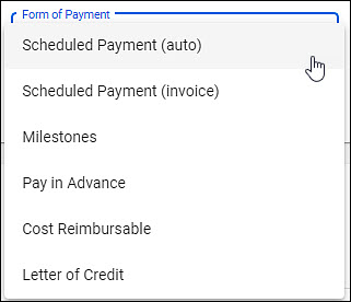 G C A managed information form of payment menu