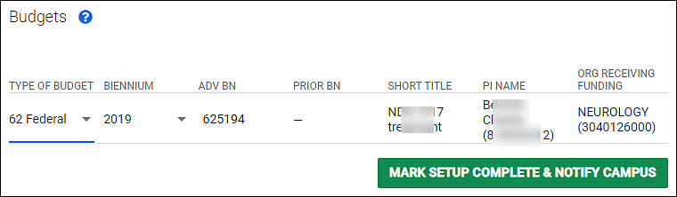 advance budget section with budget selected