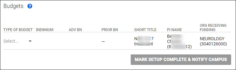 advance request summary budgets section