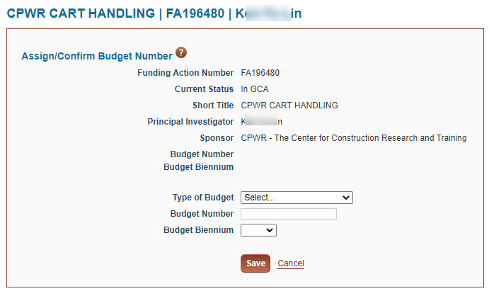 assign confirm budget number dialog