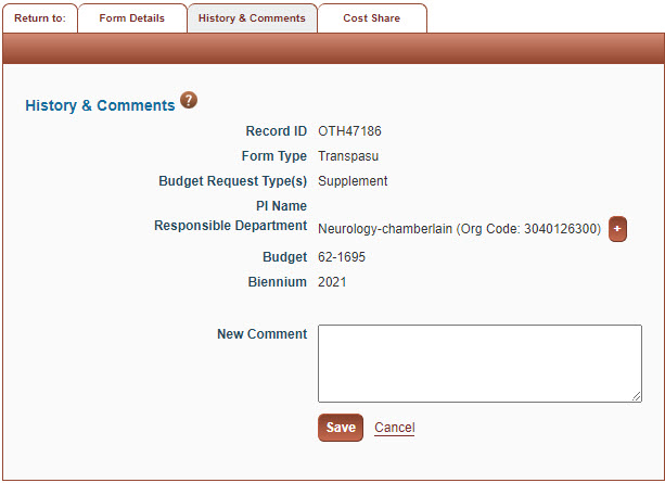 history and comments for other items