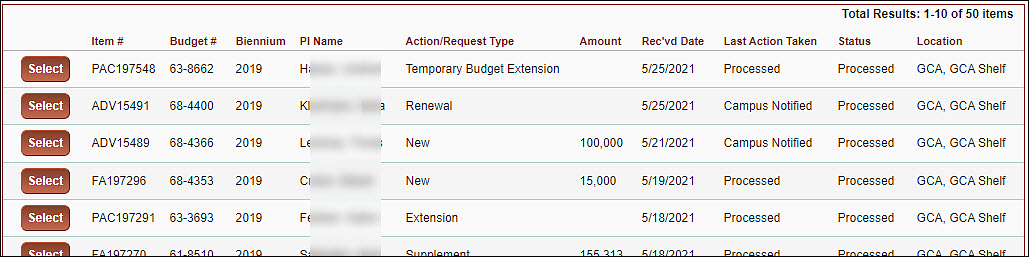 partial list of search results