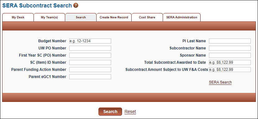 subcontract search criteria