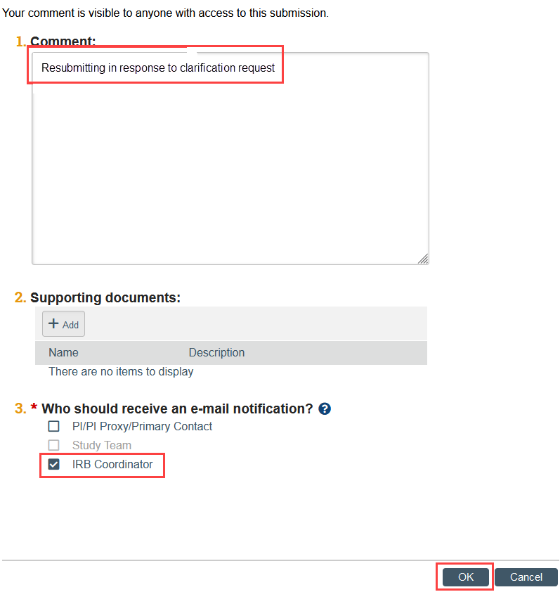 screenshot of adding a comment to resubmit a site modification 