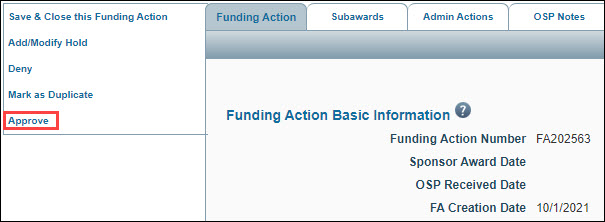 action left menu approve link