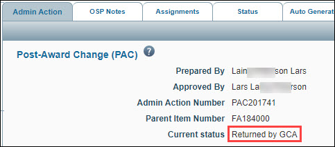 action returned by G C A