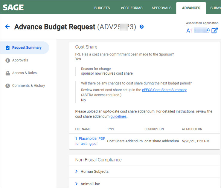 associated advance non-fiscal compliance data in sage