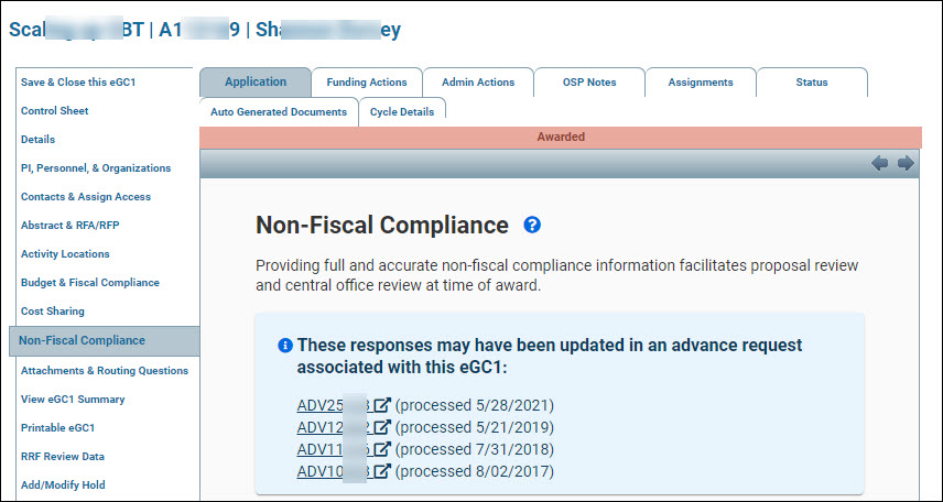 application non-fiscal compliance with advances