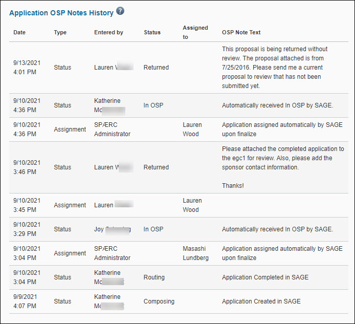 O S P notes for an application