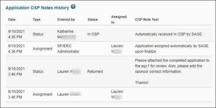 O S P notes multiple entry example