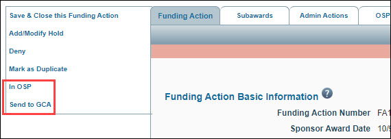approved action left navigation menu