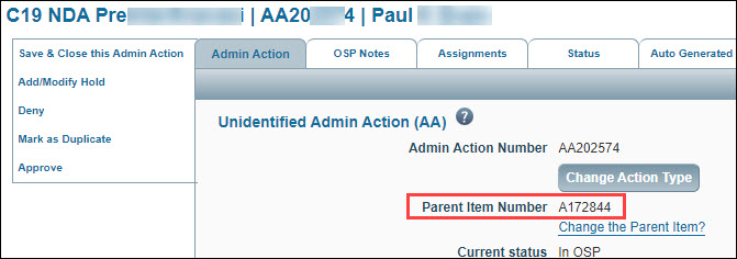 create child action from tasklist