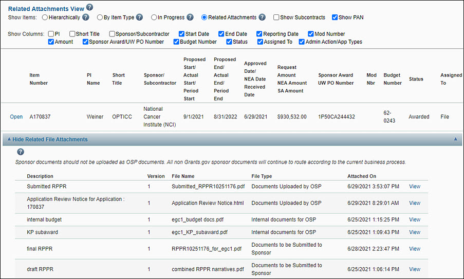 cycle related attachments view