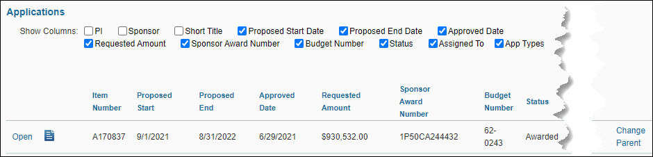 cycle show by items column selection