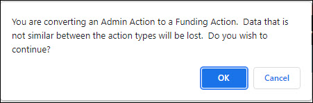 change to funding action warning