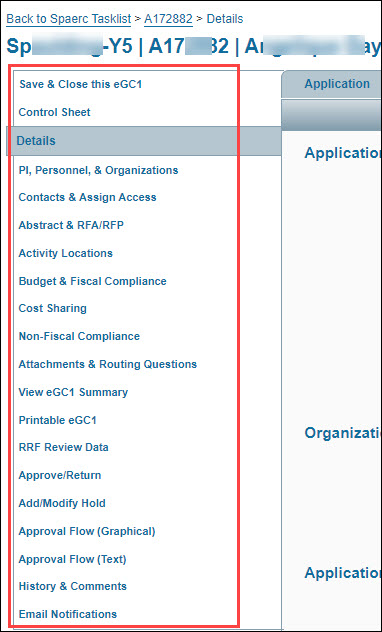 left navigation menu for an application
