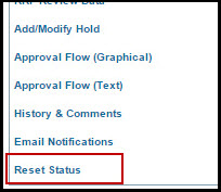 reset status link on the left navigation menu