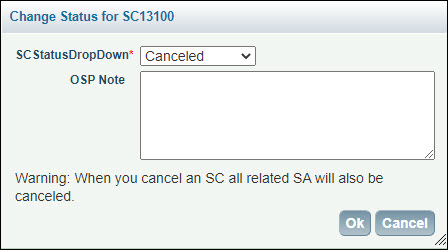 subaward status change dialog
