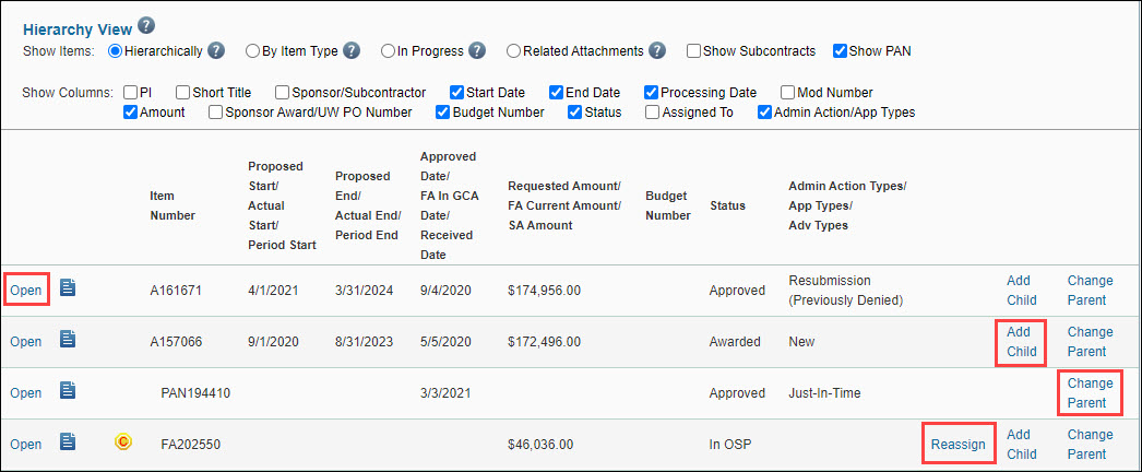 cycle open and modify items