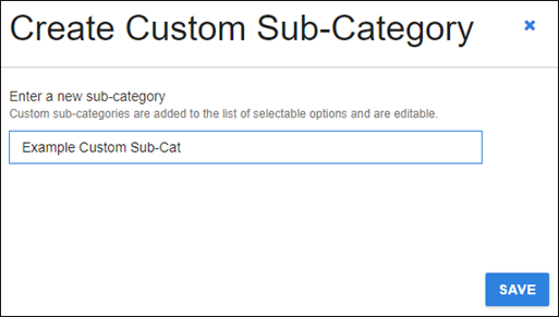 create custom sub-category dialog with example text