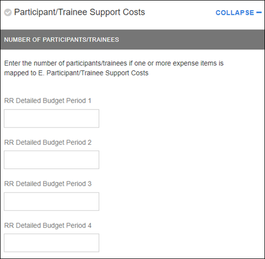 sponsor budget map participant trainee support costs section