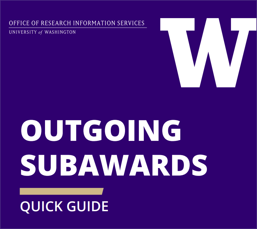 Screenshot of the Subawards Quick Guide title page, which reads "Outgoing Subawards - Quick Guide."