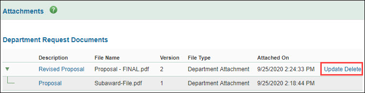 subawards example of an updated attachment