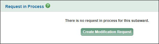 subawards request in process section with create modification button