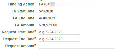 Subawards Funding Action Request fields