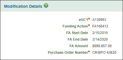 subawards modification details section