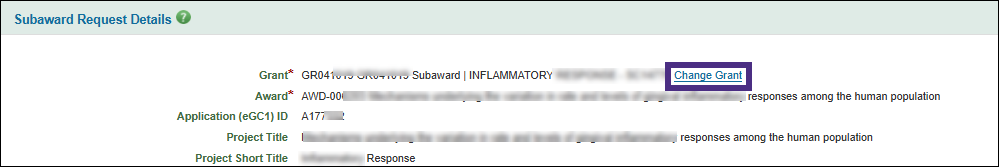 Change Grant link in subaward request details