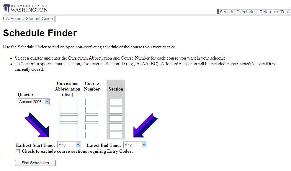 Schedule Finder Options 
Screen