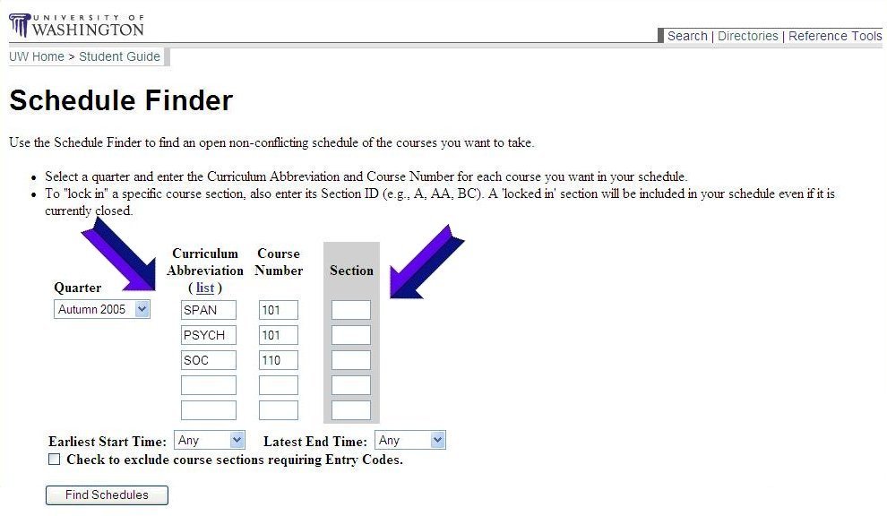 Schedule Finder Entry 
Screen