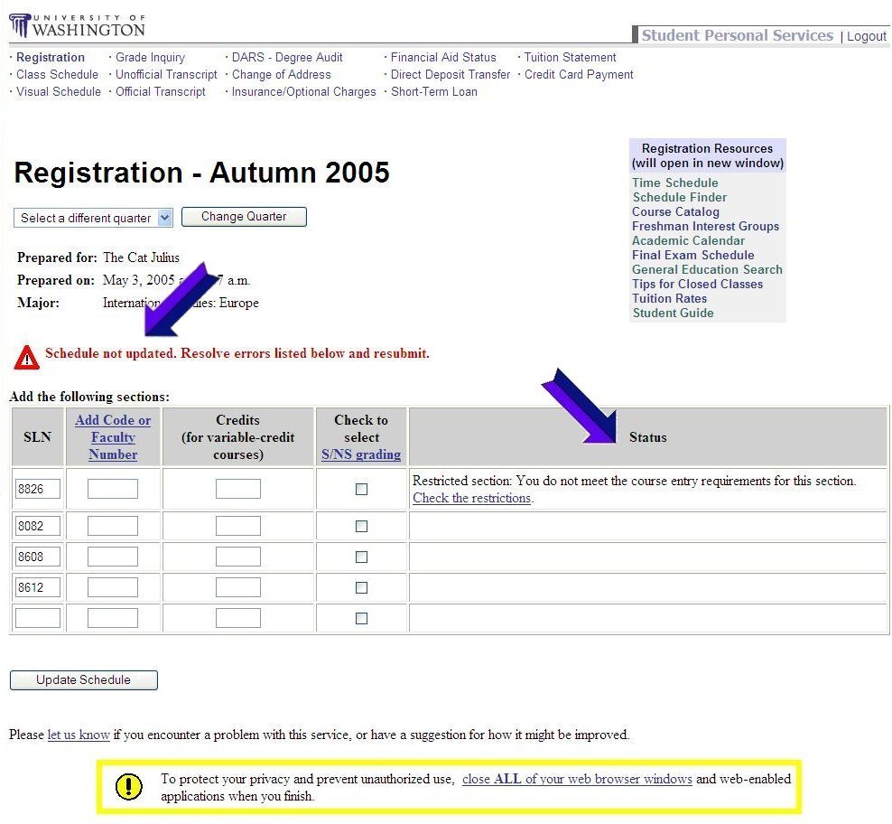 Schedule Finder Confirmation 
Screen