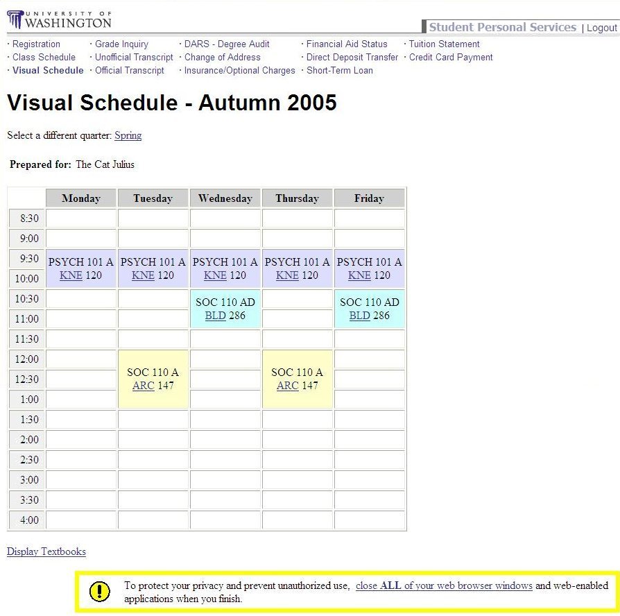 Schedule Finder Success 
Screen
